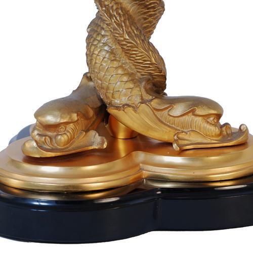 Art Nouveau Bradley & Hubbard Style Bronze Dolphin Table Lamp with Fantasy Clam Shell Shades