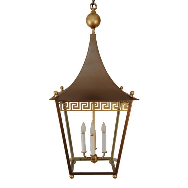 Greek Key Pagoda Top Brass Lantern Chandelier