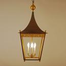 Greek Key Pagoda Top Brass Lantern Chandelier