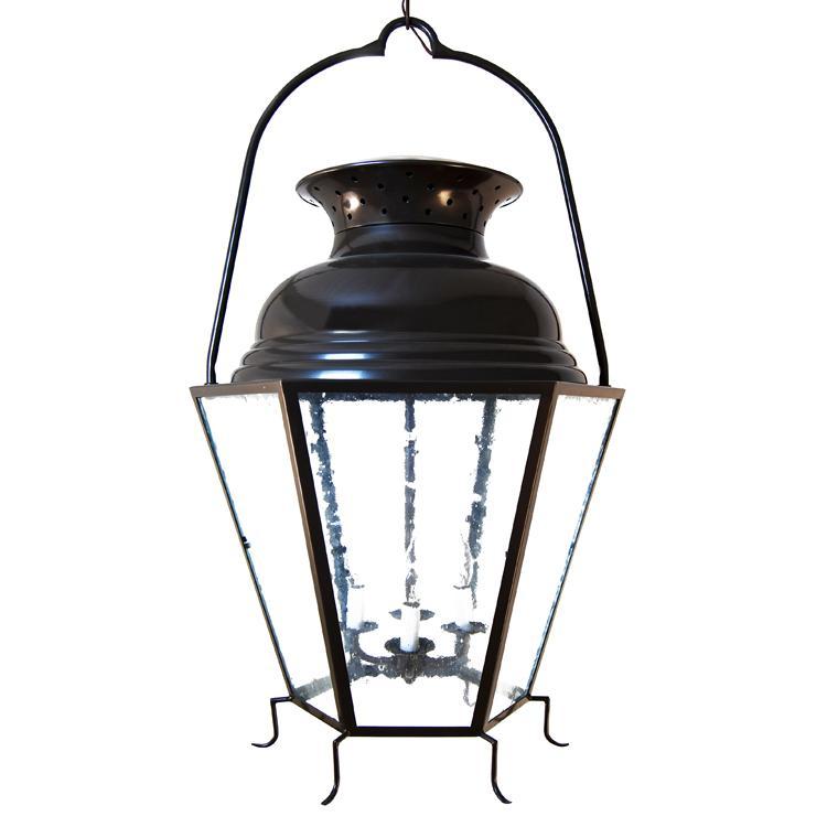 Large Hanging Six Faceted Ayden Lantern with Vented Double-Dome Top
