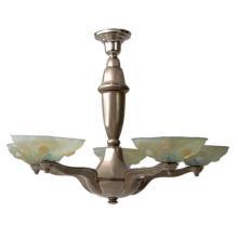 Antique Art Deco Pressed Molded Vaseline Glass Shade Chandelier