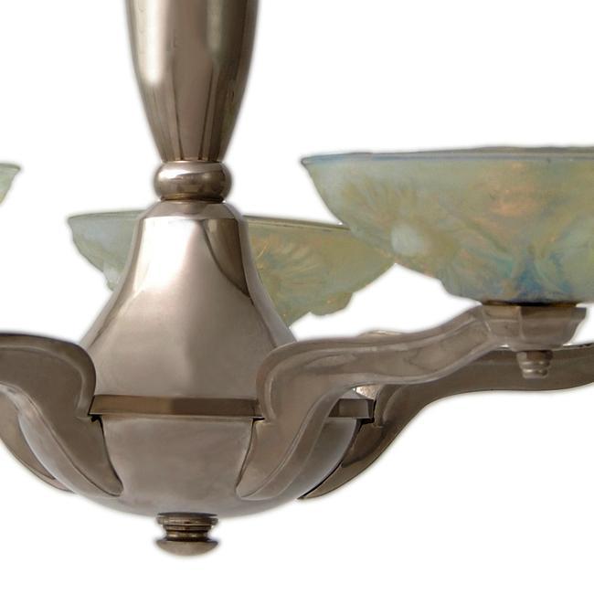 Antique Art Deco Pressed Molded Vaseline Glass Shade Chandelier