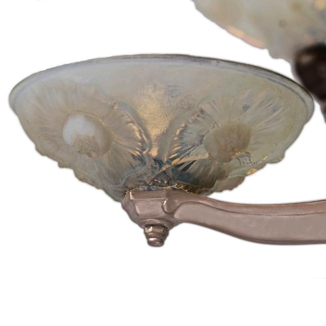 Antique Art Deco Pressed Molded Vaseline Glass Shade Chandelier