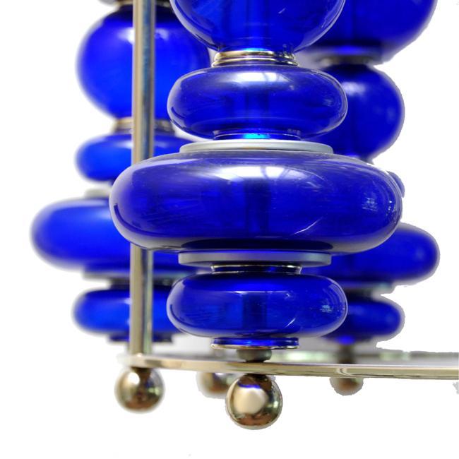 Modern Cobalt Blue Blown Art Glass Ball Chandelier