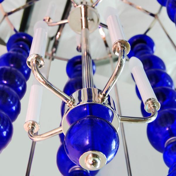 Modern Cobalt Blue Blown Art Glass Ball Chandelier