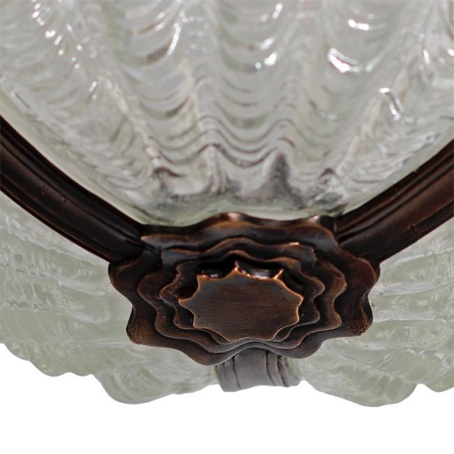 Art Deco Three-Shade Clamshell Chandelier with Bronze Frame