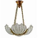 Four-Shade Art Deco Clamshell Chandelier with Cast Brass Frame
