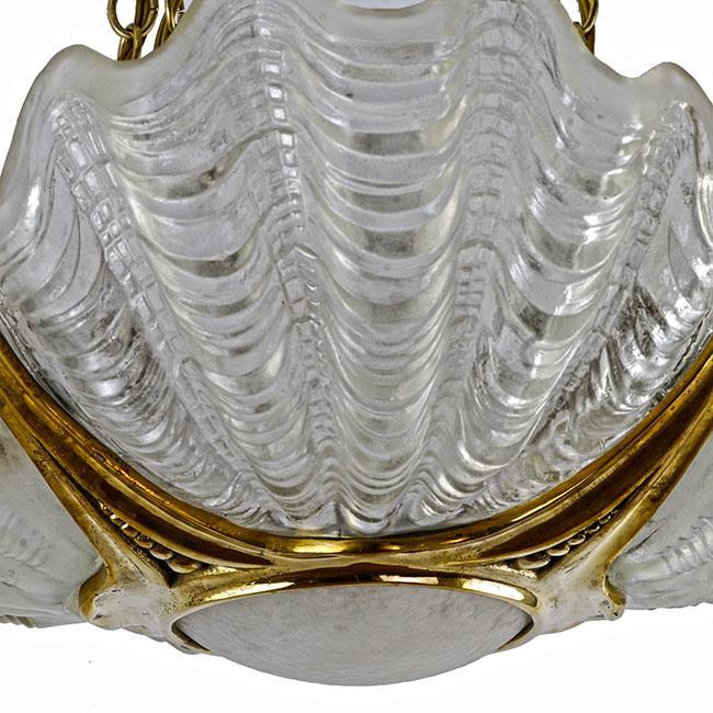 Four-Shade Art Deco Clamshell Chandelier with Cast Brass Frame
