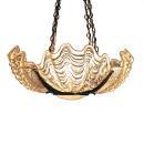 Four-Shade Art Deco Clamshell Chandelier with Cast Brass Frame