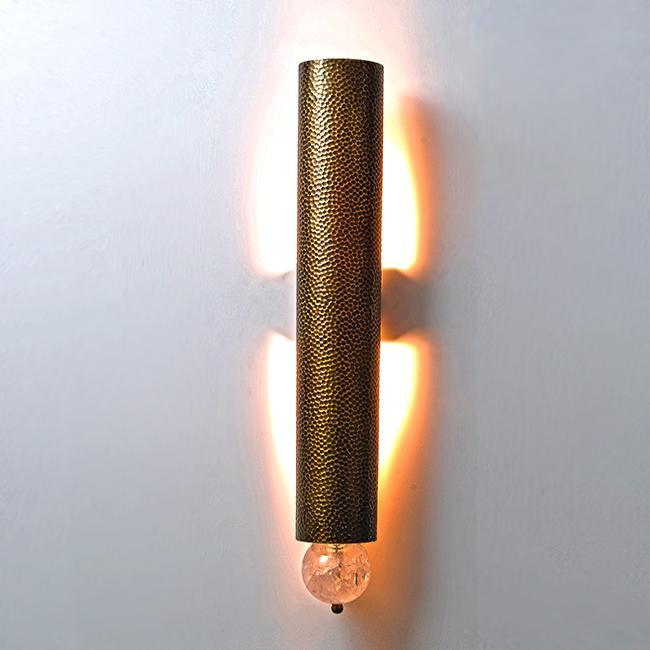 Modern Hammered Copper & Brass Sconce with Rock Crystal Ball
