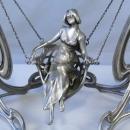 Art Nouveau Bronze Swing Lady Figurine Mirror with Silver Finish