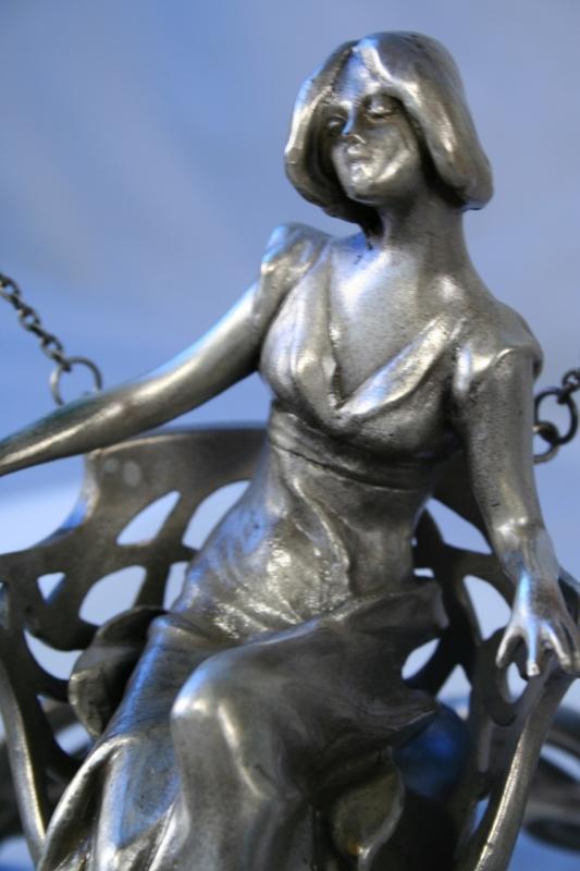 Art Nouveau Bronze Swing Lady Figurine Mirror with Silver Finish