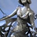 Art Nouveau Bronze Swing Lady Figurine Mirror with Silver Finish