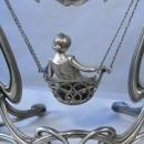 Art Nouveau Bronze Swing Lady Figurine Mirror with Silver Finish