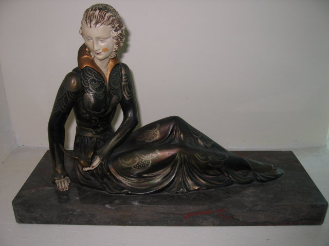 Girl W/Bird Spelter/Marble