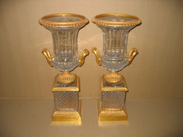 Dore Bronze & Crystal Glass Urns