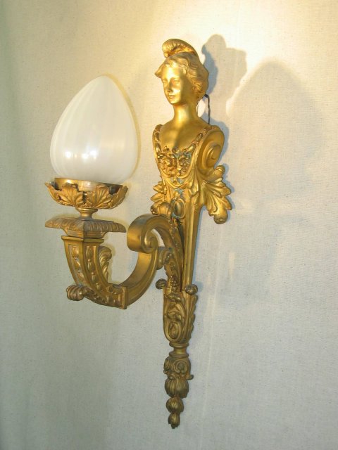 French Wall Sconce Ladys Bust in 24k Dore Gold