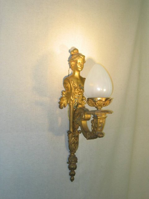 French Wall Sconce Ladys Bust in 24k Dore Gold