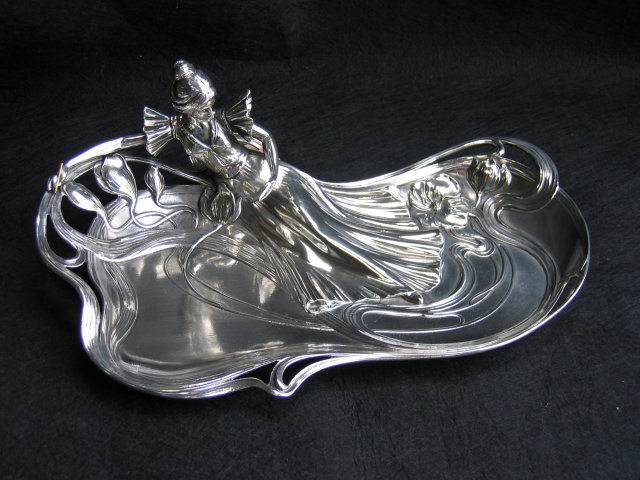 Art Nouveau Style Polished Pewter Dish