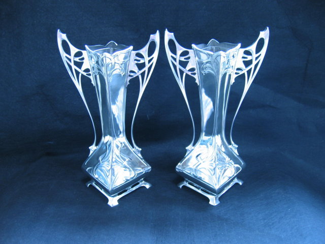 Art Nouveau Style Pewter Vases
