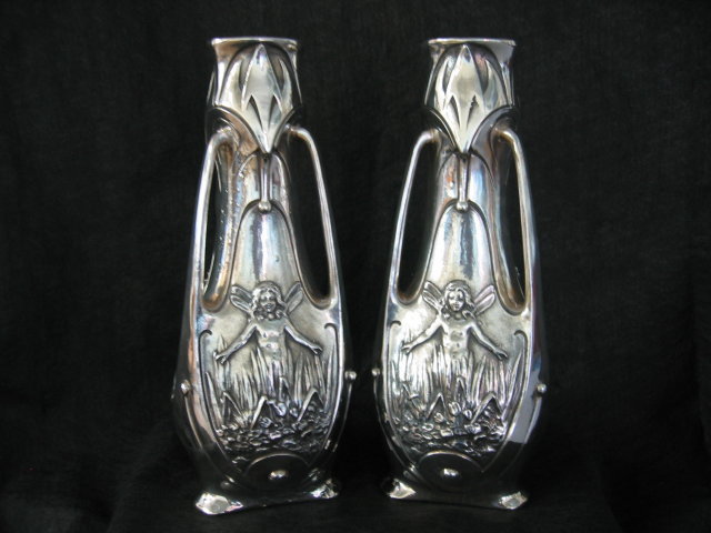 Art Nouveau Vases Silver Signed