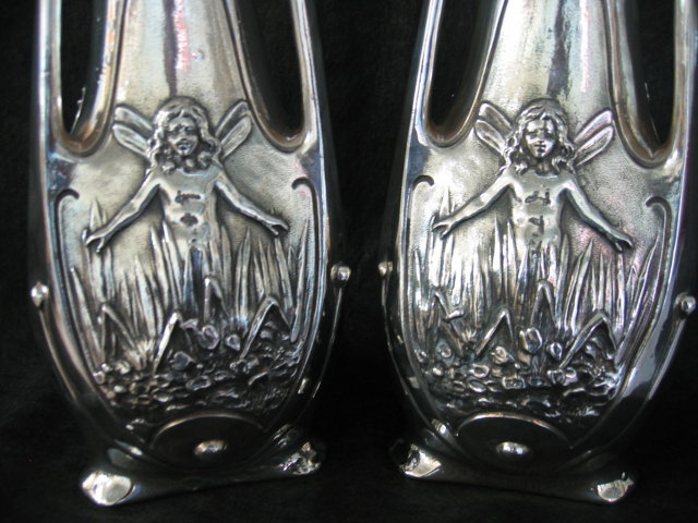 Art Nouveau Vases Silver Signed