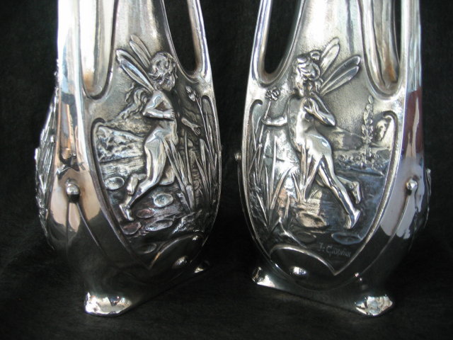 Art Nouveau Vases Silver Signed