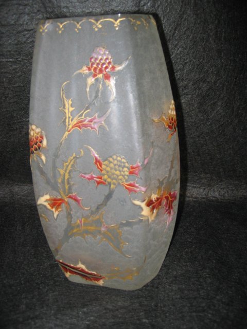 Galle Frosted Vase W/Thistle & Berry's