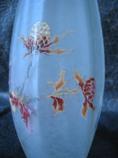 Galle Frosted Vase W/Thistle & Berry's