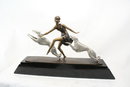 Lg Art Deco Girl W/Two Leaping Russian Hounds