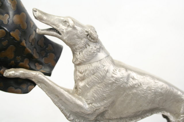 Lg Art Deco Girl W/Two Leaping Russian Hounds