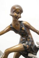 Lg Art Deco Girl W/Two Leaping Russian Hounds
