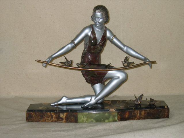 Art Deco Girl with Birds on Branch