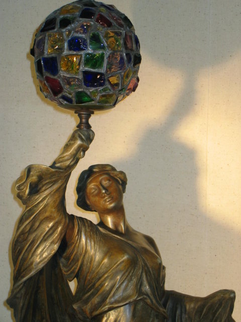 Art Nouveau Lady Newel Post Lamp Spelter