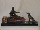 Art Deco Girl with Dog Bronze