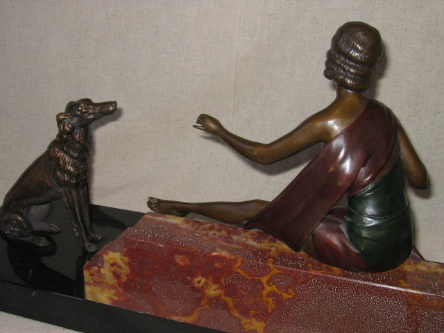 Art Deco Girl with Dog Bronze