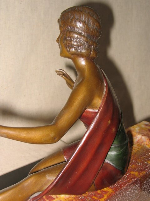 Art Deco Girl with Dog Bronze