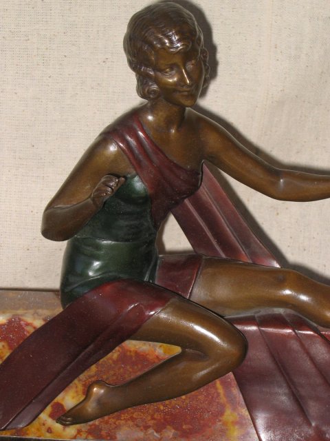 Art Deco Girl with Dog Bronze