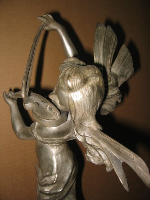 Moreau Bronze Sculpture - Pixy Girl Playing with Violin in Antique Silver
