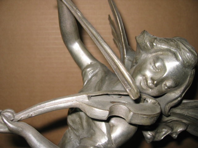 Moreau Bronze Sculpture - Pixy Girl Playing with Violin in Antique Silver