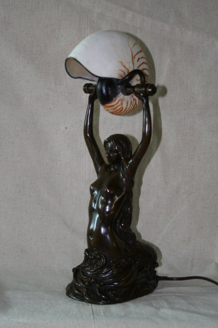 Bronze Nautilus Shell Mermaid Lamp