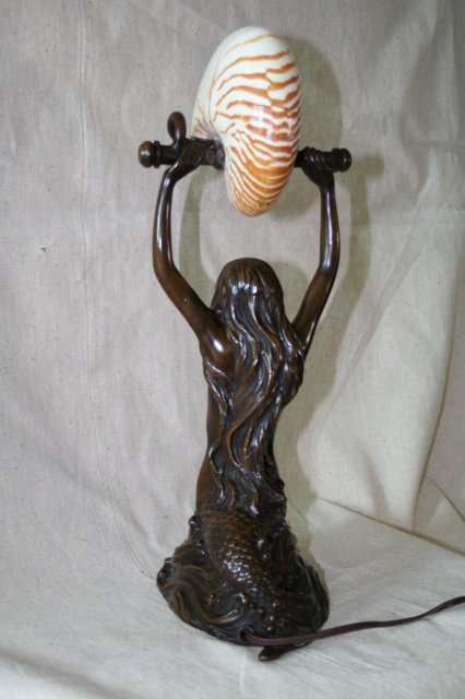 Bronze Nautilus Shell Mermaid Lamp