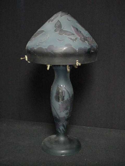 Acid Etched Glass Galle Style Flower Boudoir Lamp