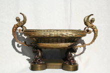 Empire Antique Bronze Winged Lady & Dolphin Centerpiece Bowl