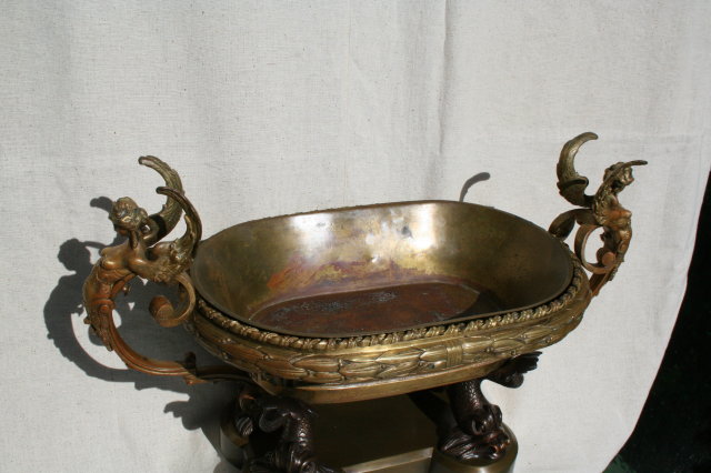 Empire Antique Bronze Winged Lady & Dolphin Centerpiece Bowl