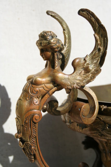 Empire Antique Bronze Winged Lady & Dolphin Centerpiece Bowl