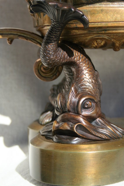 Empire Antique Bronze Winged Lady & Dolphin Centerpiece Bowl