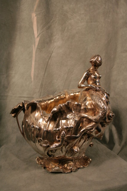 Silvered Pewter Figural Champane Bucket Early