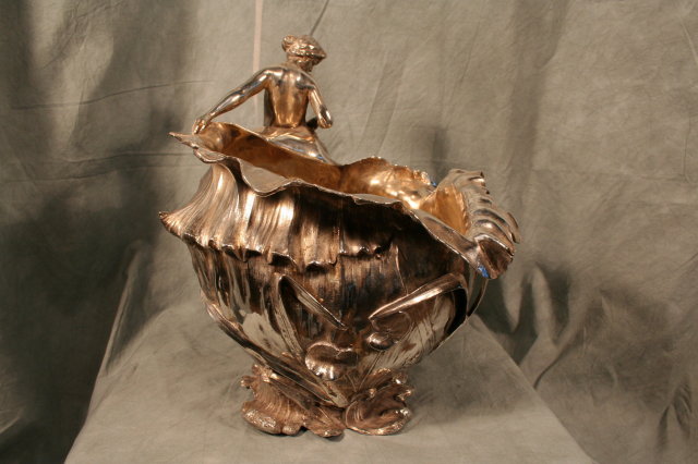 Silvered Pewter Figural Champane Bucket Early