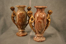 Sm Marble & Dore Bronze Cherub Urns